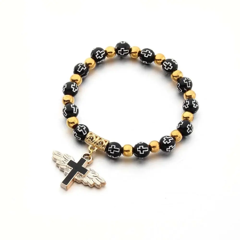 12 штук Браслет с крестом и ангельским крылом в качестве приятного сюрприза на крещение для мальчика и девочки. Handmade акриловые бусины на нем.