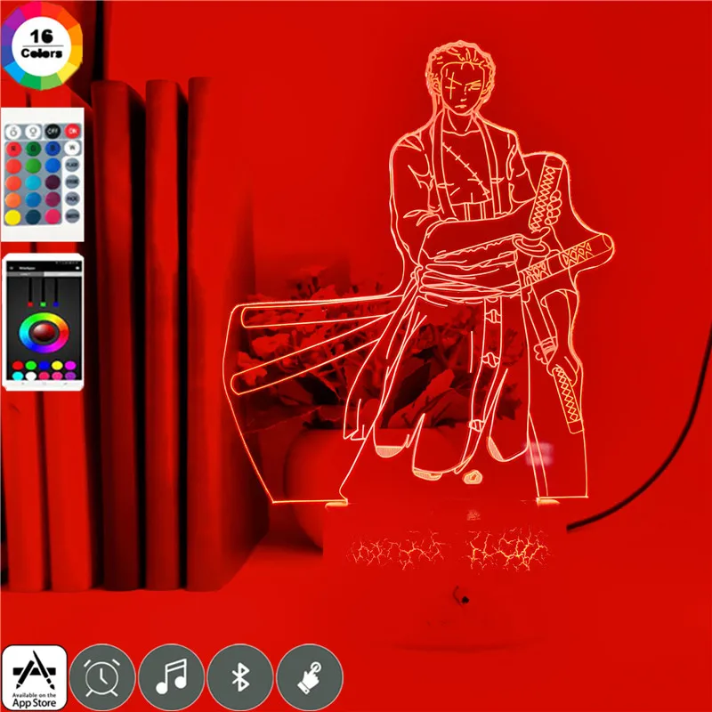 

Touch Sensor LED Night Light Roronoa Zoro Anime One Piece Figure 3D Led Night Light Children Kids 3d Gift Lamp for Xmas Birthday