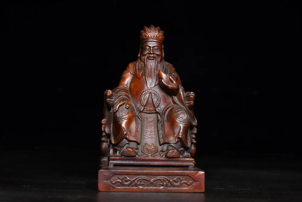 

China Collection Old Boxwood God of Wealth Statue God of Wealth Sitting on Dragon Chair Wood Carving Implication Lucky fortune