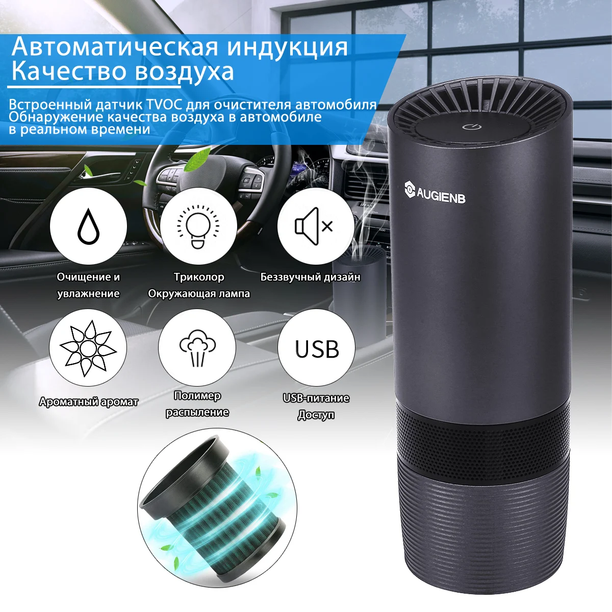 Мини очиститель воздуха AUGIENB для автомобиля ионизатор с отрицательными ионами