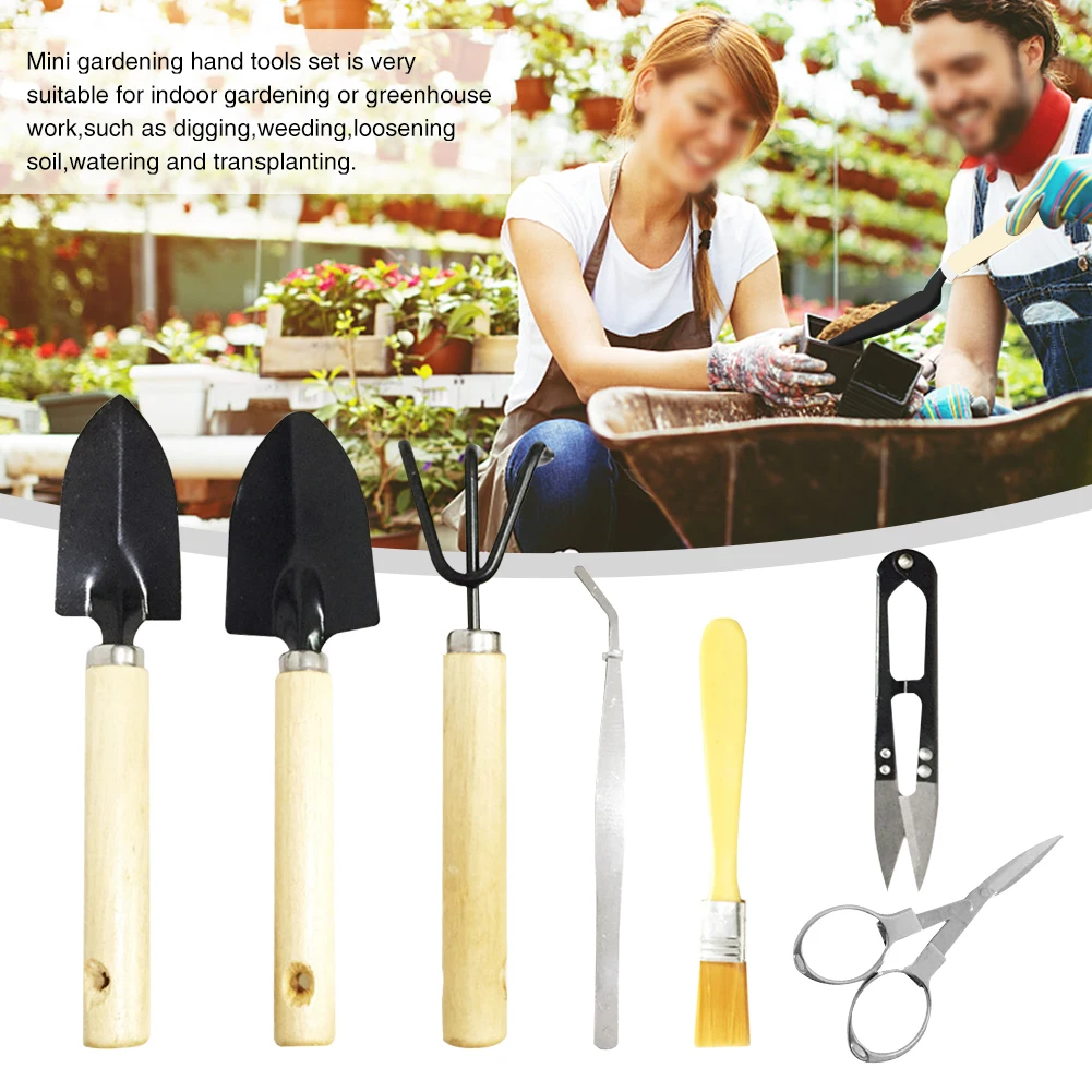 

7pcs Garden Planting Pruning Weeding Succulent Plant Pot Tools Set Bonsai Shovel Rake Multifunctional DIY Outdoor Plastic Mini