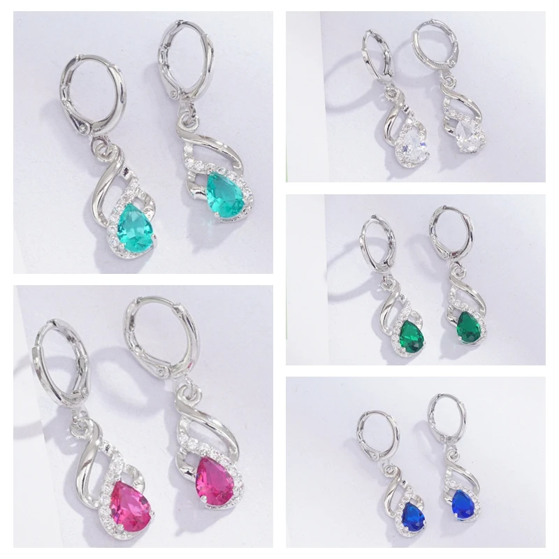 Крученые серьги-кольца в виде капель с кубическим цирконием OL стиль простой