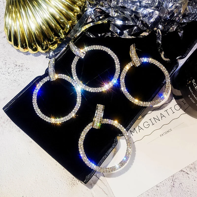 Модные Длинные круглые серьги с кристаллами женские большие Макси массивные