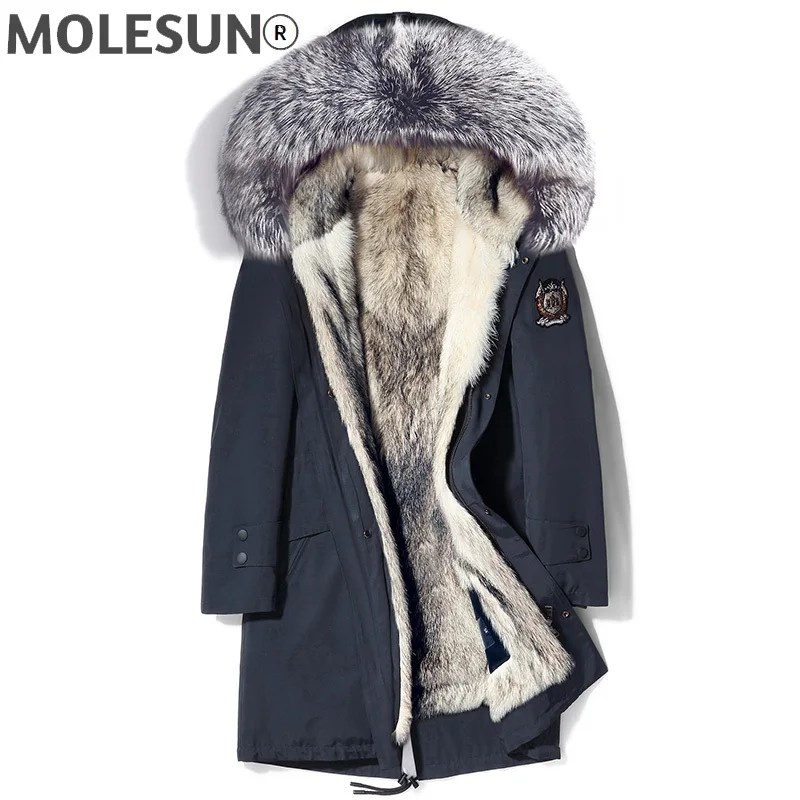 

AKOOSUN 2021 Warm Winter Jacket Men Clohing Real Wolf Fur Liner Parka 100% Silver Fox Fur Collar Clothes Hommes Veste LXR968