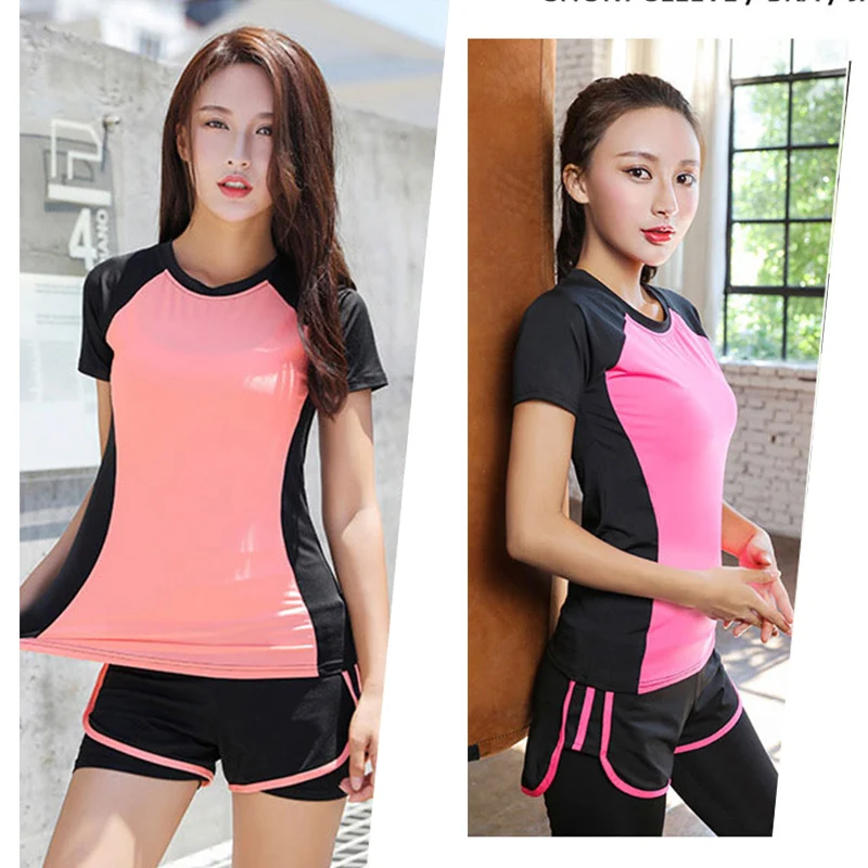 Женский спортивный костюм из 2 предметов гимнастический для фитнеса с короткими