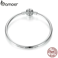 bamoer authentic 925 sterling silver engrave snowflake clasp unique as you are snake chain bracelet bangle diy jewelry pas915