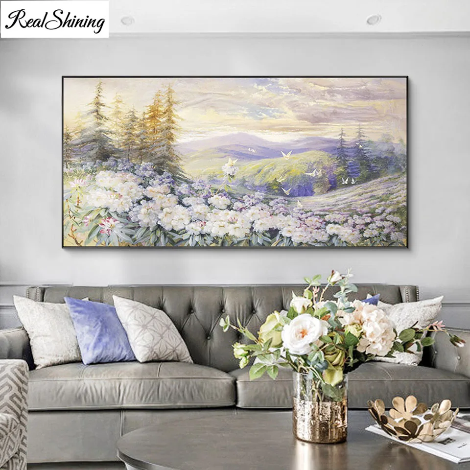 

Large Size 5D Diy Diamond Painting Flowers Blooming And Butterflies,Beautiful Floral Field 3D Diamond mosaic kit Embroidery F872