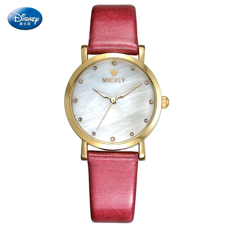 

Disney Mickey Mouse Quartz Watch Fashion Shell Face Classic Leather Lady Watch women watches Water Resistant Leather Alloy