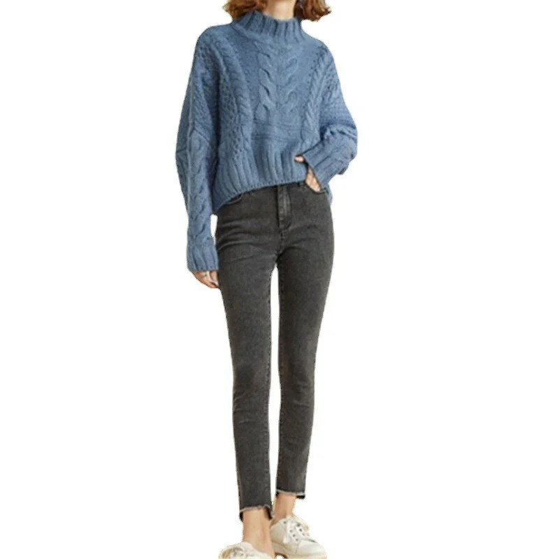 

Women's Thicken Turtleneck Oversized Long Sleeve Cropped Pullover Knit Sweater Fall Winter Fashion Coarse yarn Harajuku Sweater