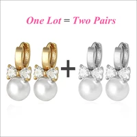 2pairlot korean genuine pearls earrings gold hoop earings for women brinco pendientes perlas girls costume pearl jewelry e0310
