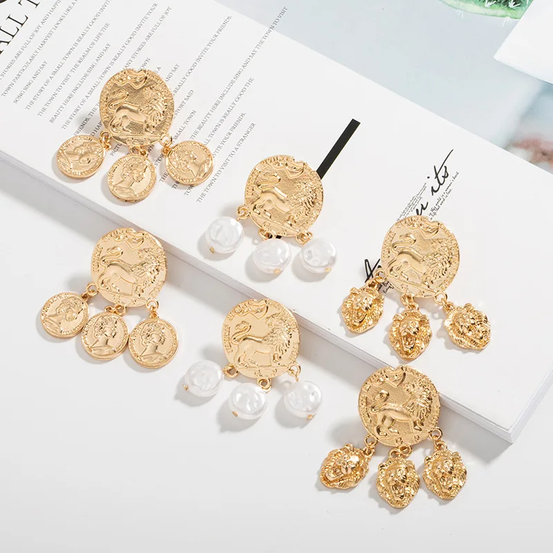 Женские Висячие серьги E356 1 пара европейских Ретро сережек с головой льва и