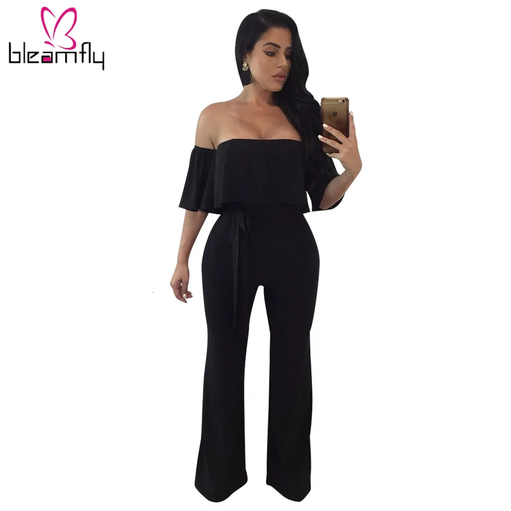 2019 Женский Летний комбинезон с вырезом лодочкой и открытыми плечами рукавом