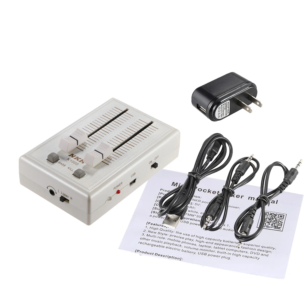 

K1000 Professional Mini Mobile Phone Audio Sound Mixer Pocket Mixer 3.5mm Interfaces with Power Adapter
