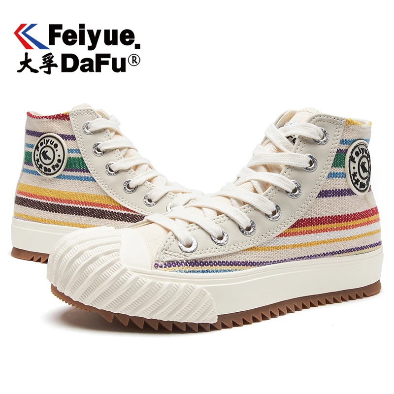 Feiyue/парусиновая обувь с высоким берцем; Новинка 855 года; сезон осень; Вулканизированная обувь; обувь на плоской подошве; женская и мужская эластичная стелька; 2 цвета; повседневные кроссовки