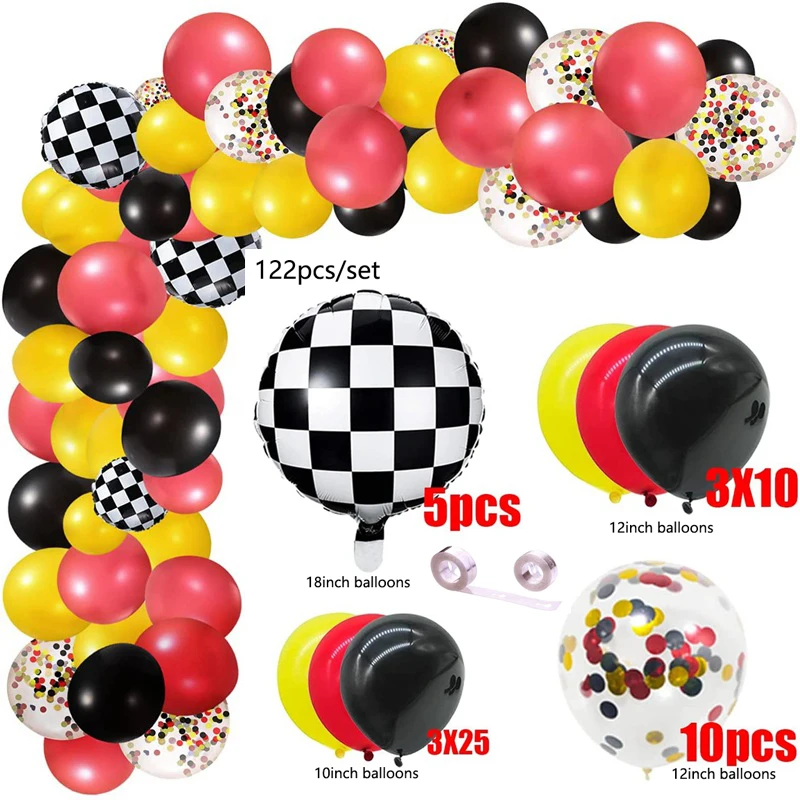 122 шт. воздушные шары для гоночной машины флаг шашки гелиевые из фольги гоночная
