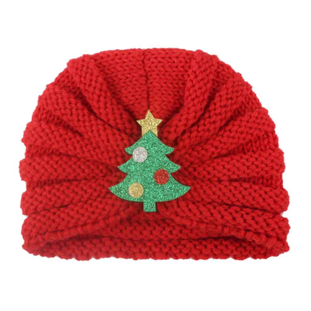Зимние вязаные рождественские шапки красные детские теплые трикотажные с