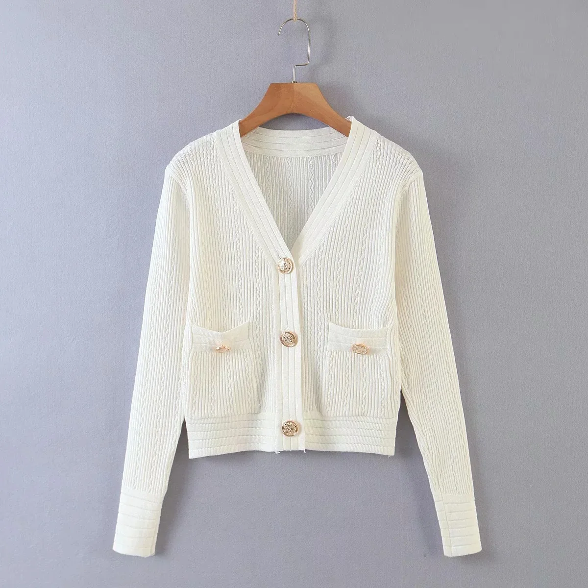 

Autumn V-Neck Knitted Sweater Women Fashion Slim Long Sleeve Pocket Elegant Cardigan Sweater Office Lady Casual Loose Chic Top