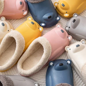 Winter Women Home Indoor Slippers Comfortable Hairy Warm Shoes Couple Water Proof Non-Slip Slides Short Plush Cotton Slippers