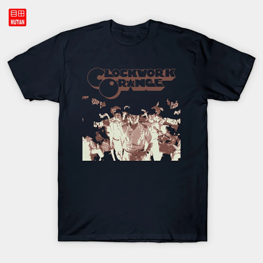 Футболка дрооги в стиле стимпанк модная механическая оранжевая Alex Delarge | Мужская