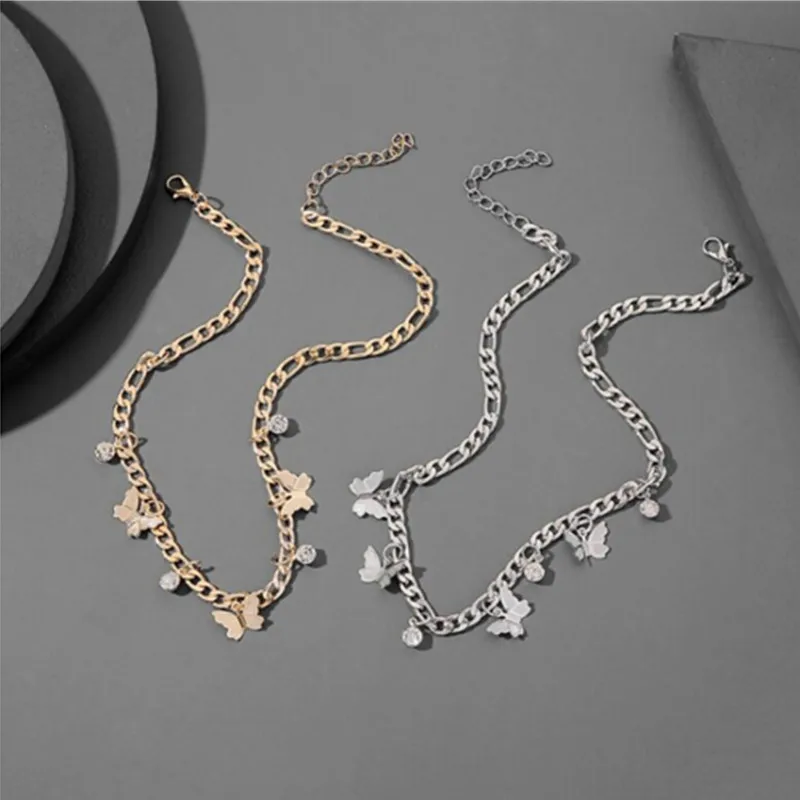 

Hot sale in 2020 Butterfly Crystal Neck chain Women O-chain Chokers Necklaces Fashion Link Chain neck Chains for punk Party Gift