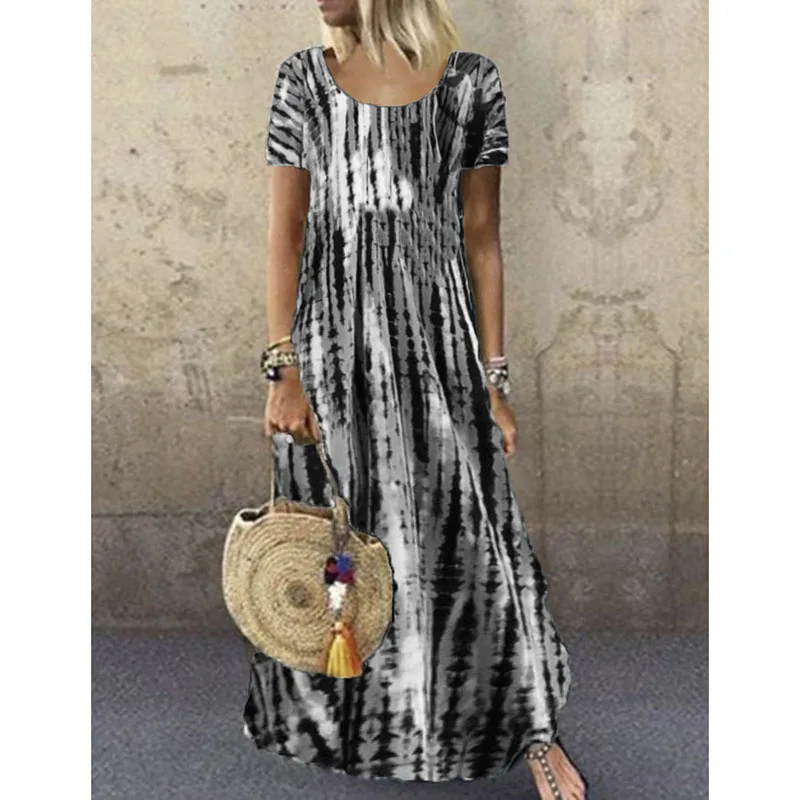 

Loose Summer Dress Woman O Neck Short Sleeve Maxi Dresses Summer 2021 Ankle Length Casual Print Dresses for Women 2021 Robe 5XL