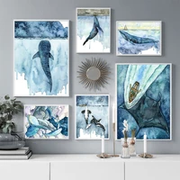 watercolor sea animals posters nordic style whale canvas painting and prints wall art picture for living room home decor