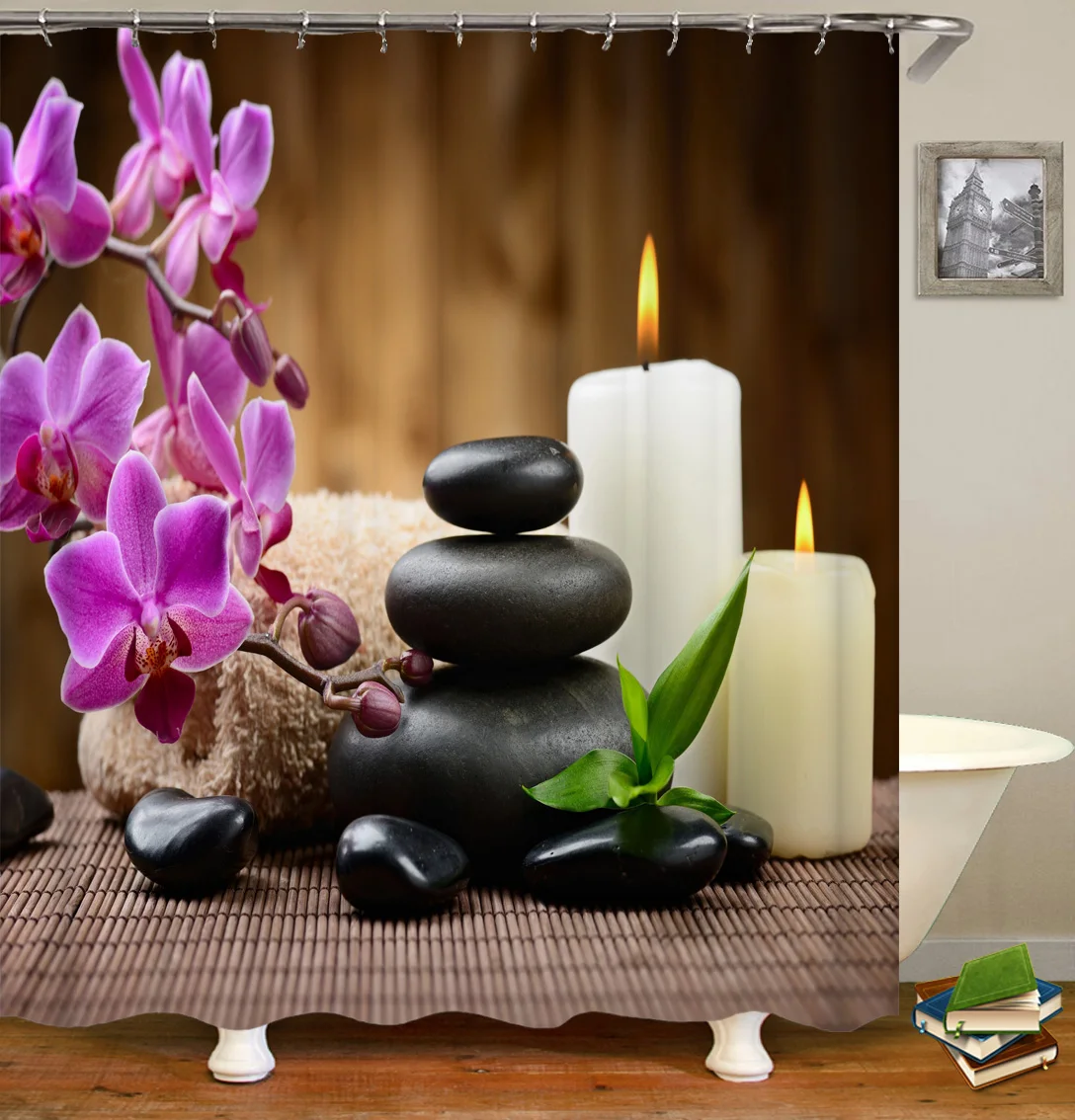 

Занавеска для душа с цветочным рисунком, водонепроницаемый тканевый Декор в ванную комнату, фиолетовый и розовый цвет, Бабочка, акварель