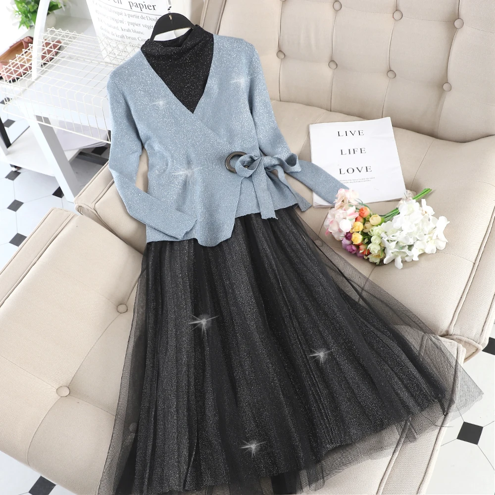 Amolapha женский Блестящий трикотажный пуловер с v образным вырезом + блестящие