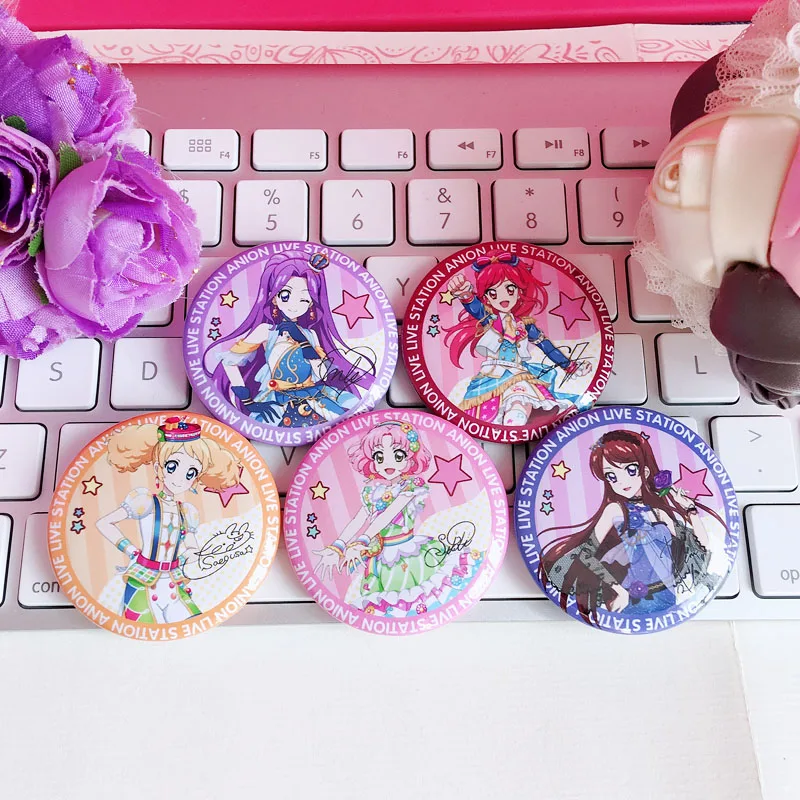 44MM Aikatsu! Cosplay Badges Hoshimiya Ichigo Brooch Pin Kiriya Aoi Shibuki Ran Collection Badge Breastpin for Backpacks Clothes - купить по