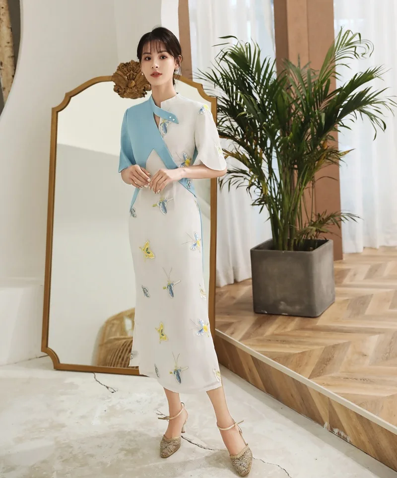 

Cheongsam Qipao Chinese Dress Modern 2021 Improved Cheongsam Retro Evening Silk Dress Cheongsam Elegant Chiffon Women Dress Slim