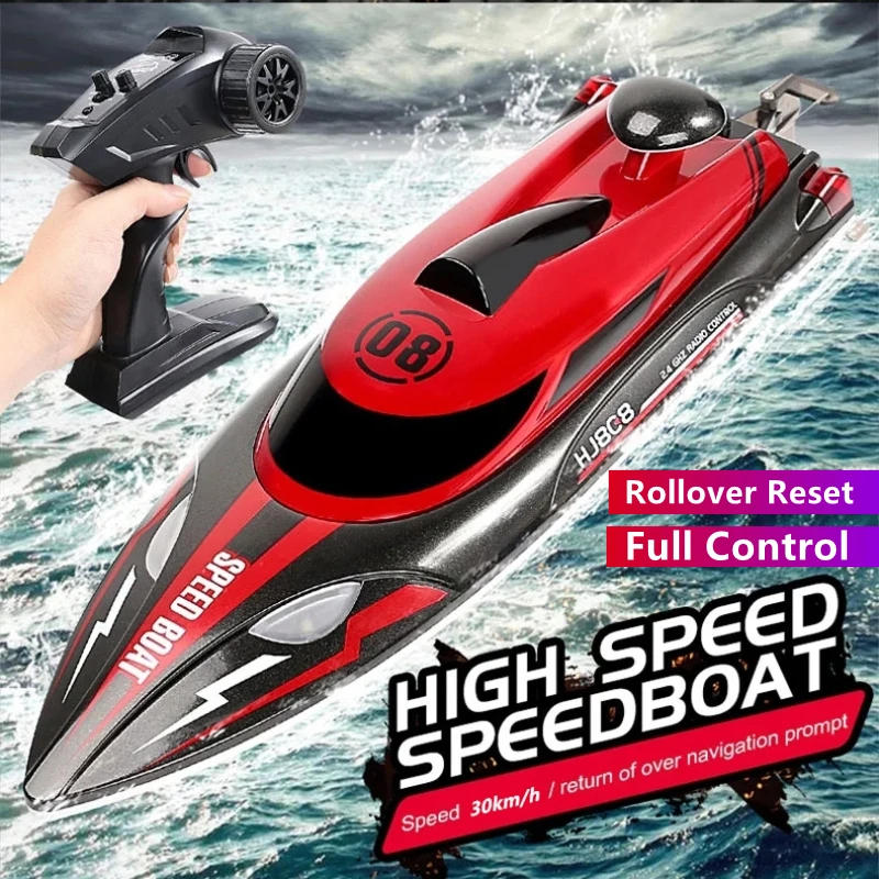 High Speed Electric RC Boat 30KM/H Waterproof Smart Remind Night Light Anti-Collision Capsize Reset Remote Control SpeedBoat