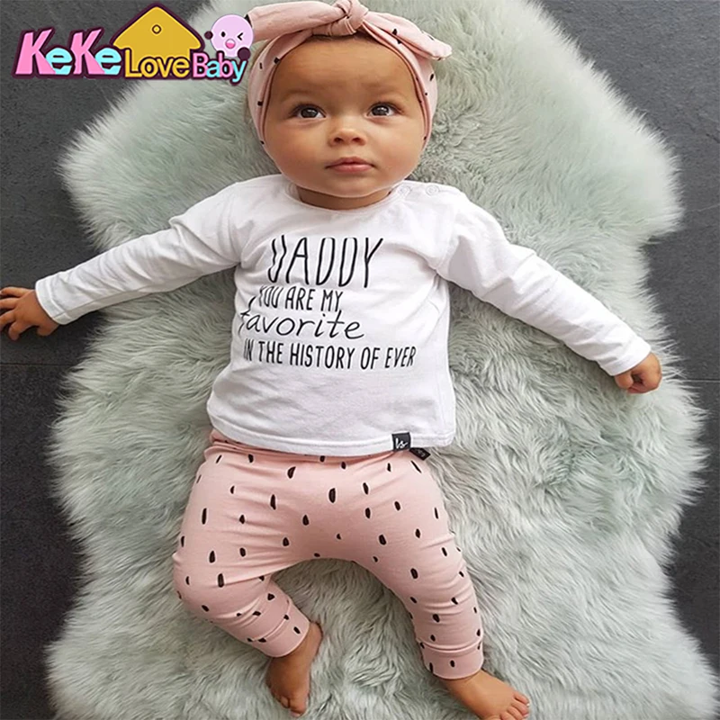 Baby Girl Clothes Newborn Girls Sets Fashion New Born Infant Clothing Outfit Suit for Pink T-shirt Pants Headband 3Pcs Set
