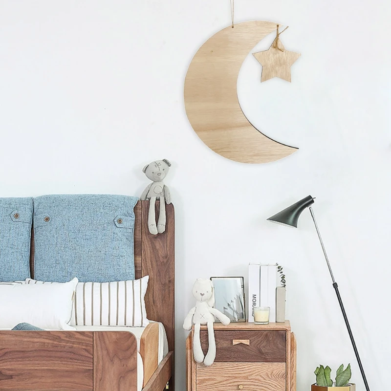 

Wooden Eid Mubarak Pendant Islam Muslim Ramadan Festival Moon and Star Hanging Decoration DIY Crafts for Home Ramadan Ornament