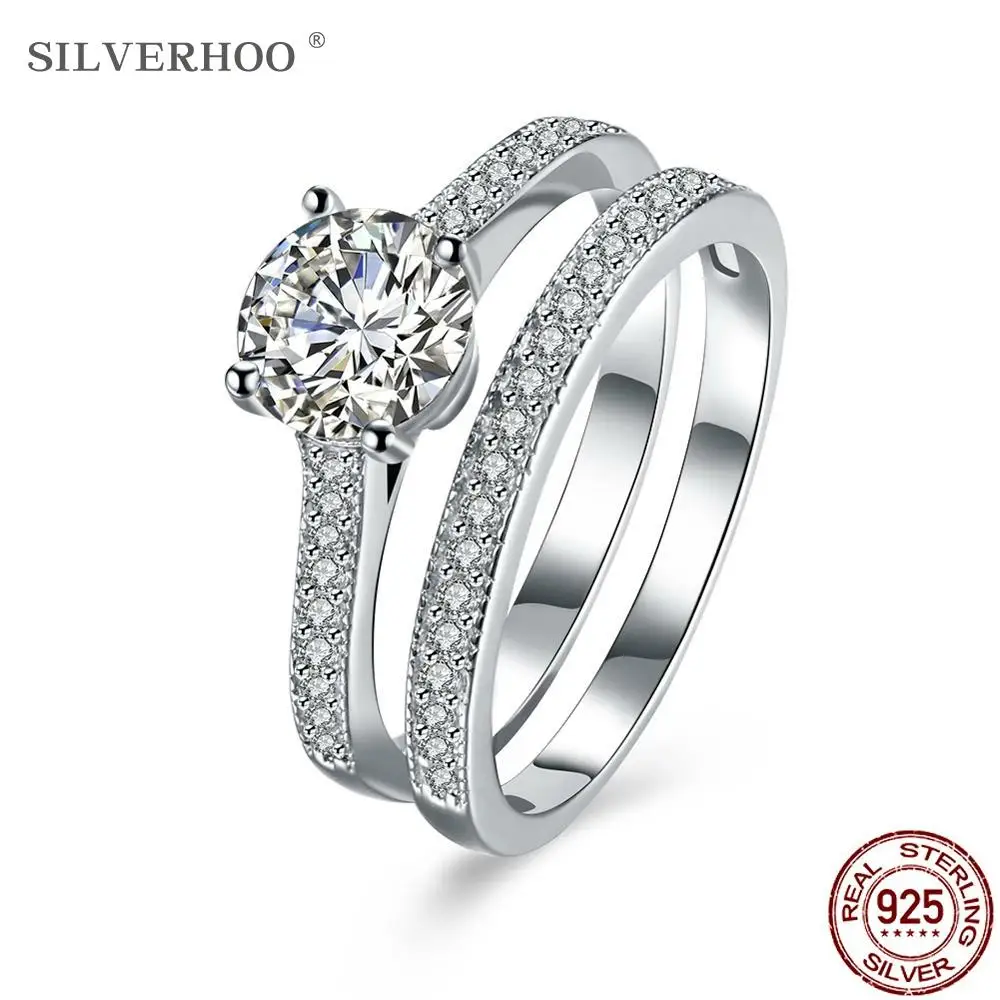 

SILVERHOO Sterling Silver 925 Jewelry Double Detachable Rings For Women Shining Large 5A+ Cubic Zircon Wedding Engagement Ring