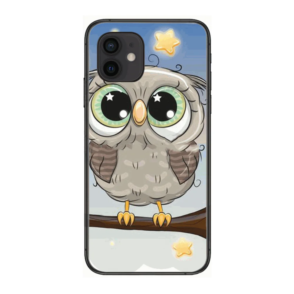 

Cute owl Style Phone Case cover For iphone 12 pro max 11 8 7 6 s XR PLUS X XS SE 2020 mini black cell shell
