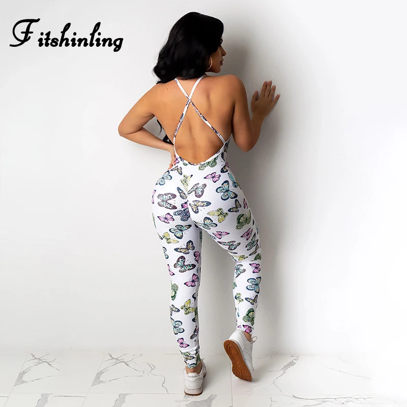 Женский комбинезон с открытой спиной Fitshinling длинный спортивный костюм бабочкой