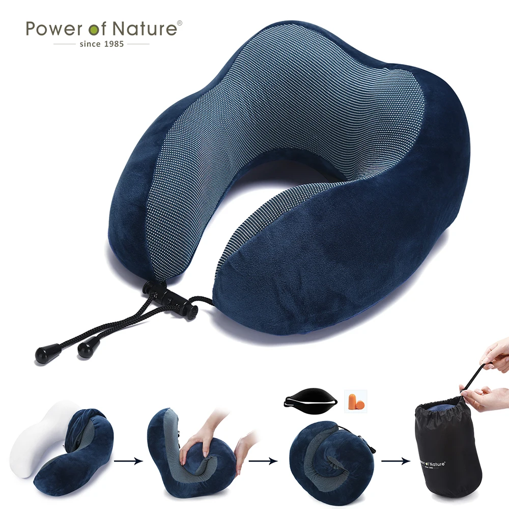 

Contour Memory Foam Pillow Soft Slow Rebound Space Travel Pillow Solid Cervical Pillow Neck Healthcare With Eye Mask Earplugs
