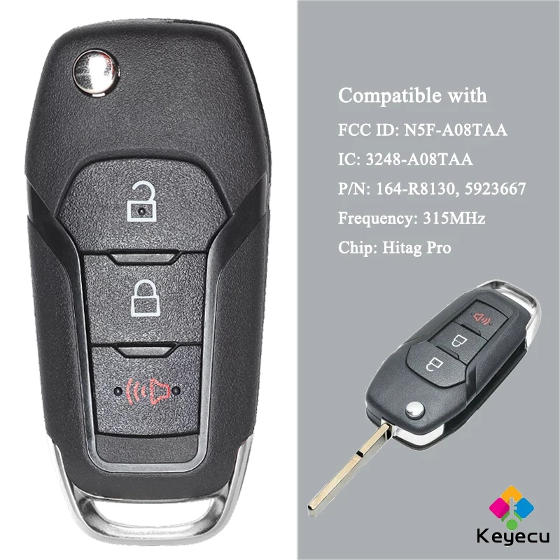 Запасной дистанционный ключ-брелок KEYECU с 3 кнопками и частотой 315 МГц для Ford F150 F250