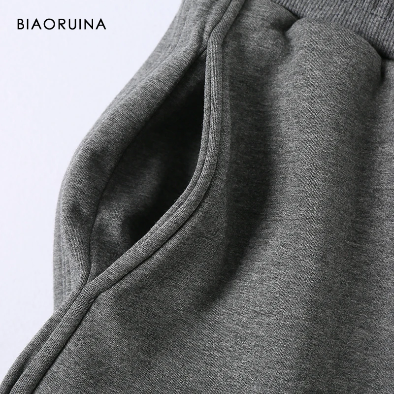 Женские однотонные повседневные универсальные штаны BIAORUINA теплые плотные с