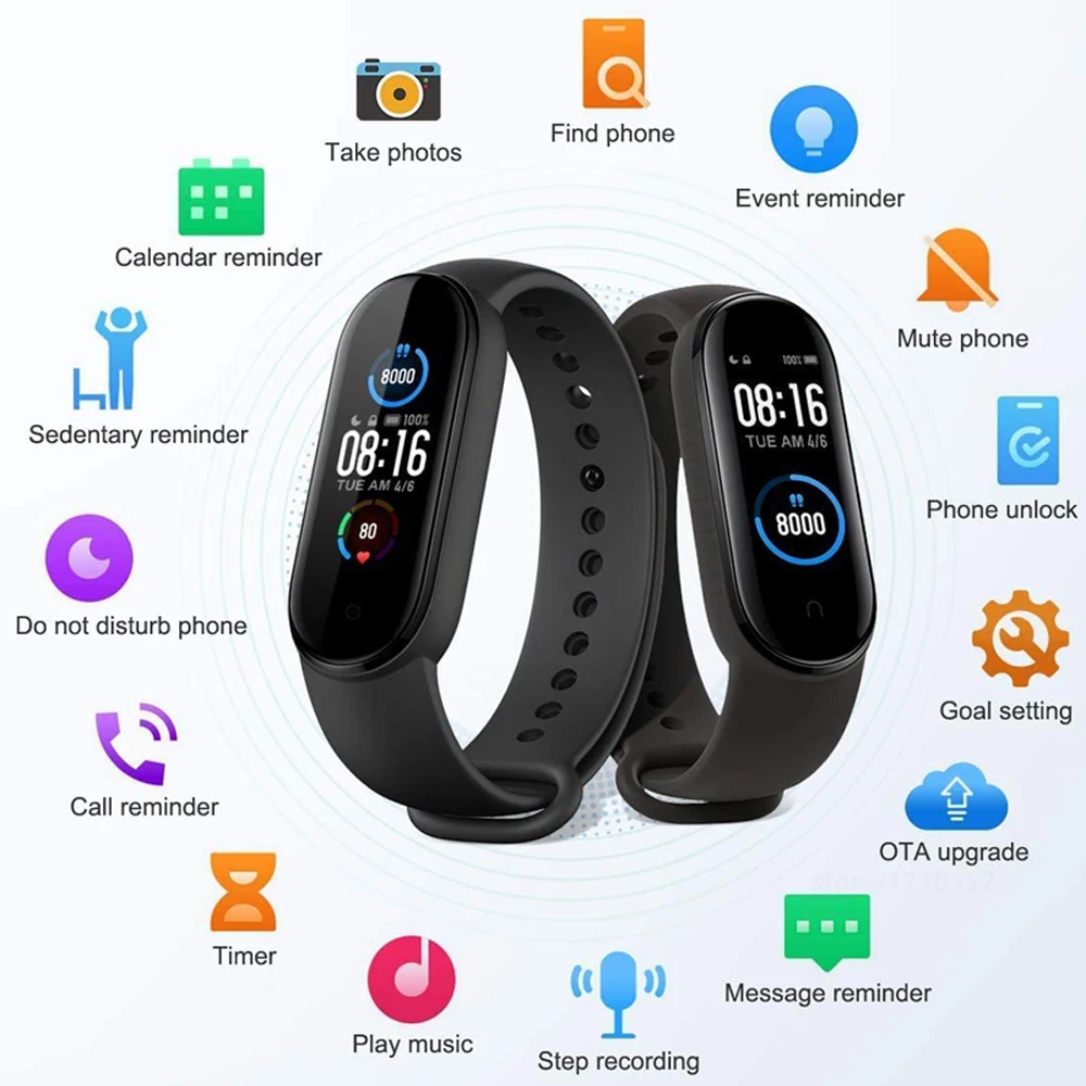 В наличии смарт-браслет Xiaomi Mi Band 5 Bluetooth 1 цветной AMOLED экран 0 дюйма