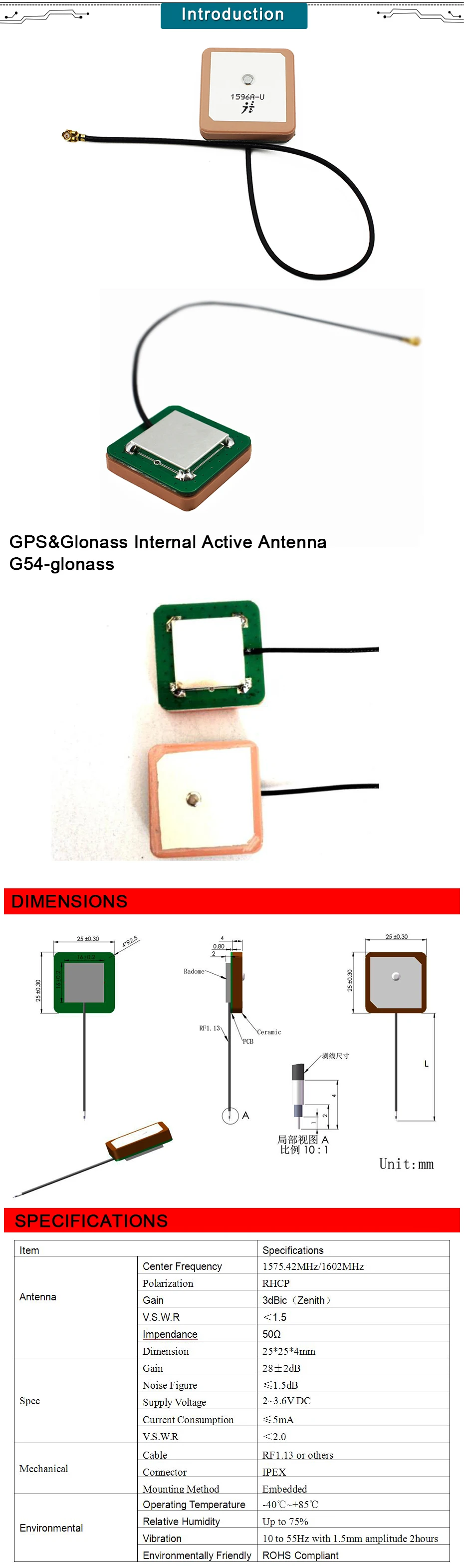 Новая gps антенна Диэлектрическая антенна, внутренняя ГЛОНАСС типа 25*25 мм