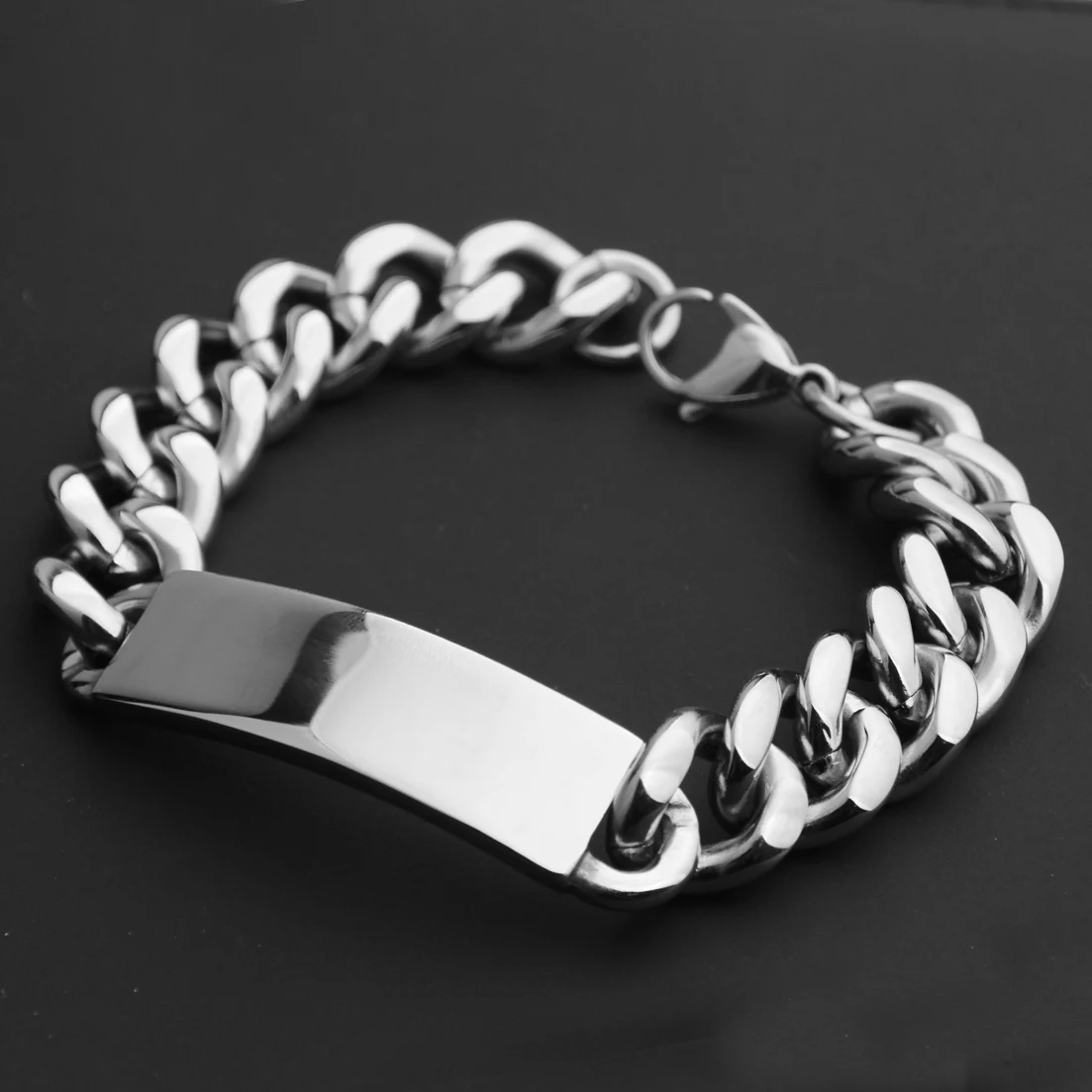 Браслет-цепочка мужской из нержавеющей стали с гладкой биркой | Украшения и
