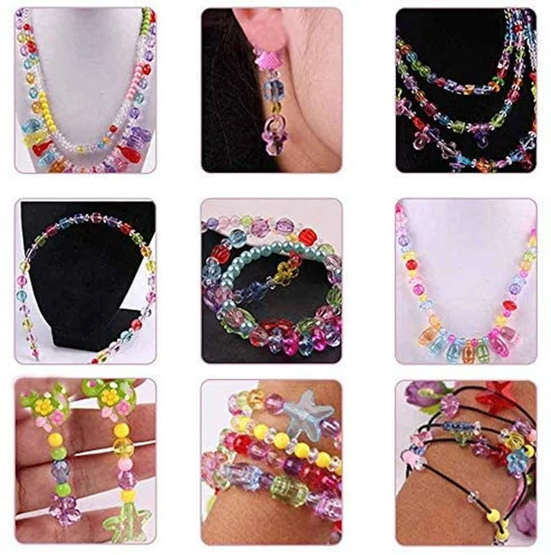 Juguete hecho a mano con cuentas para ni&ntilde;os, cuentas espaciadoras sueltas creativas, manualidades, fabricaci&oacute;n de pulseras, collar, Kit de joyer&iacute;a, juguete para regalo para ni&ntilde;a, 700 Uds.-5