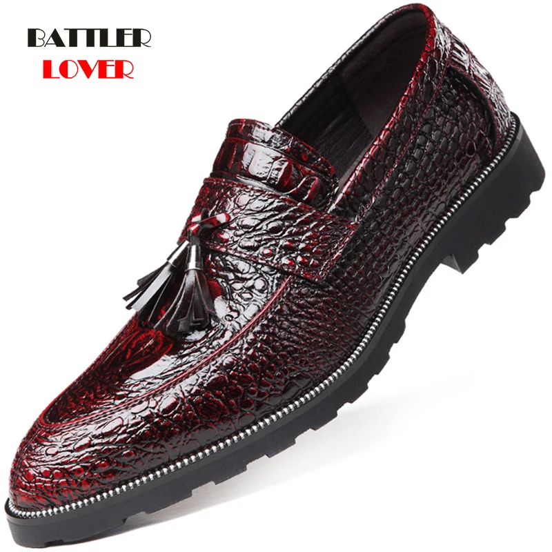 

2020 Men Formal Business Brogue Shoes Luxury Men's Crocodile Dress Shoes Male Casual Genuine Leather Wedding Party Loafers