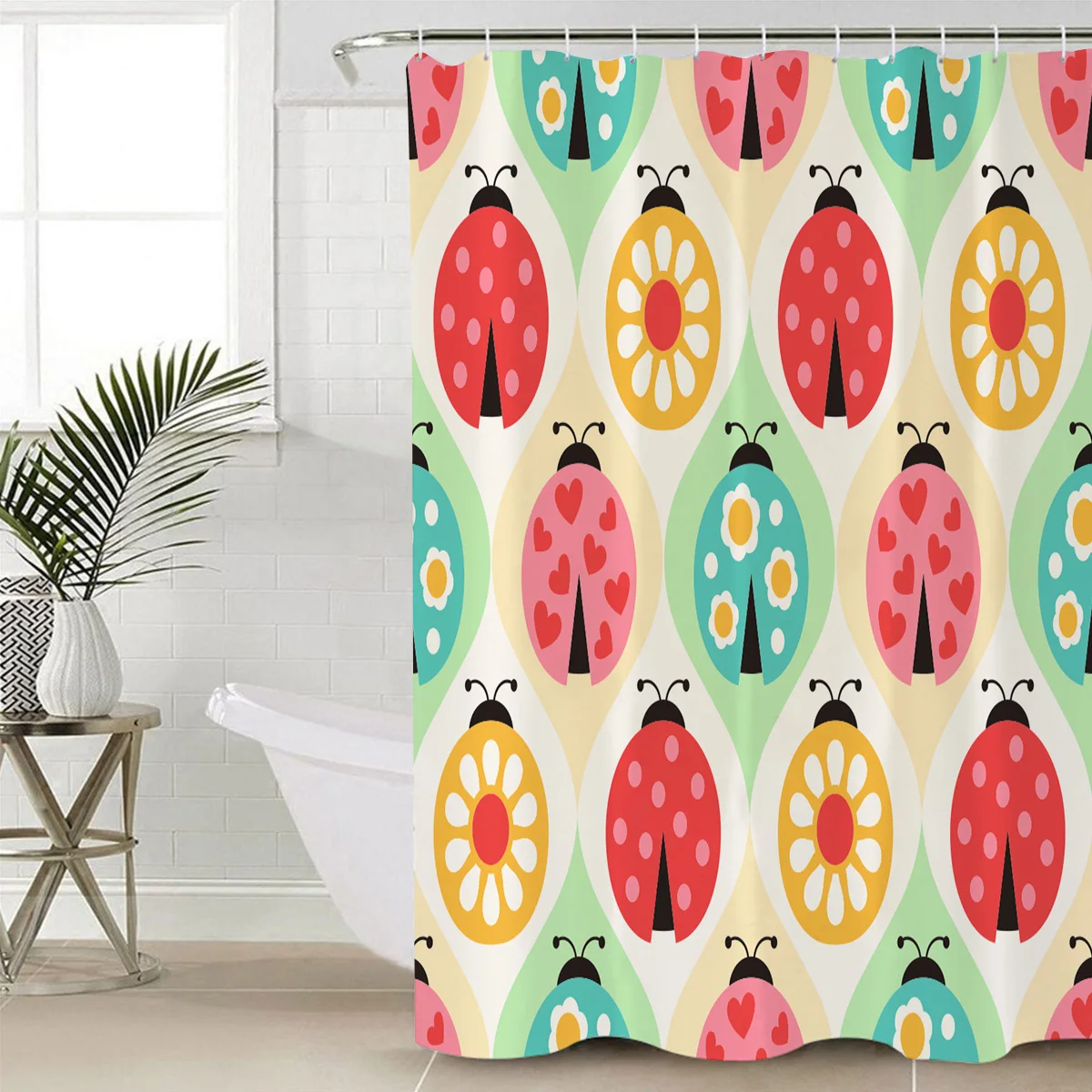 Божья коровка мультфильм красочный занавеска для ванной из полиэстера ткань