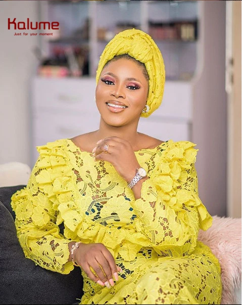 Ажурная кружевная ткань Kalume Африканский гипюровый шнур желтая вышивка