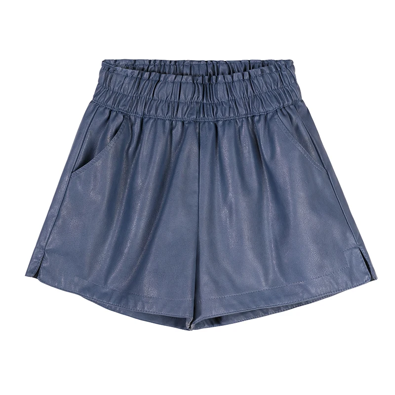 

2020 autumn and winter new leather shorts women's elastic fashion loose wide-leg sub-version A-line leather pants, thin waist