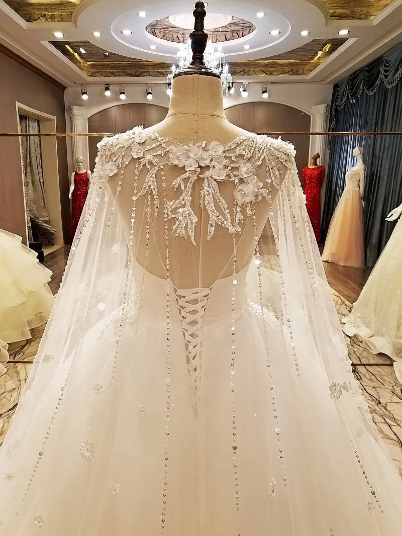 LS77843 элегантное кружевное свадебное платье с накидкой с круглым вырезом без рукавов вечернее платье без спинки длиной до пола свадебное платье robe de mariage