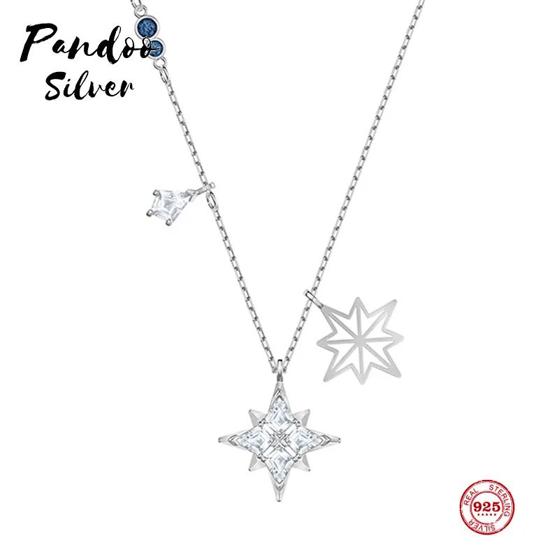 

PANDOO Fashion Charm 925 Sterling Silver Original 1:1 Copy, Jump Crystal Stars Necklace Female Luxury Jewelry Gifts