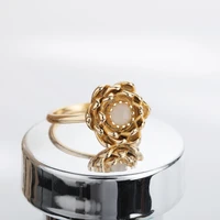 stainless steel rings for women vintage gold lotus flower ring men moon sun opal stone ring wedding couple rings femme jewelry